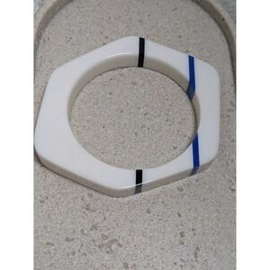 Modernist Bangle Bracelet Navy White Striped Resin Geometric Hexagon Abstract